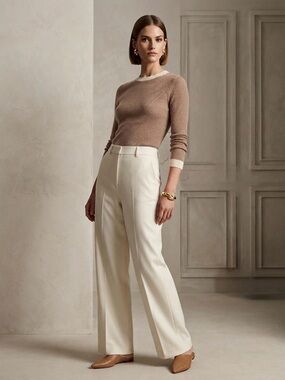 J. Crew Taupe Crewneck Sweater with Cream Trim